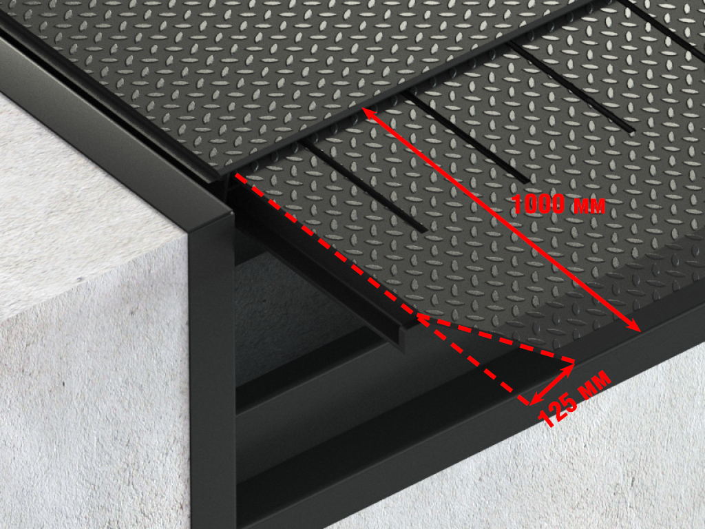 Keskin shakldagi rampaning uzunligi. Faska 35 mm. Butunlay, segmentlarsiz. Avtomobil dok markaziga aniq joylashmagan hollarda ishlatiladi, bu esa avtomobilni shikastlanishdan saqlaydi, shuningdek, turli kenglikdagi avtomobillar bilan ishlash imkoniyatini beradi.